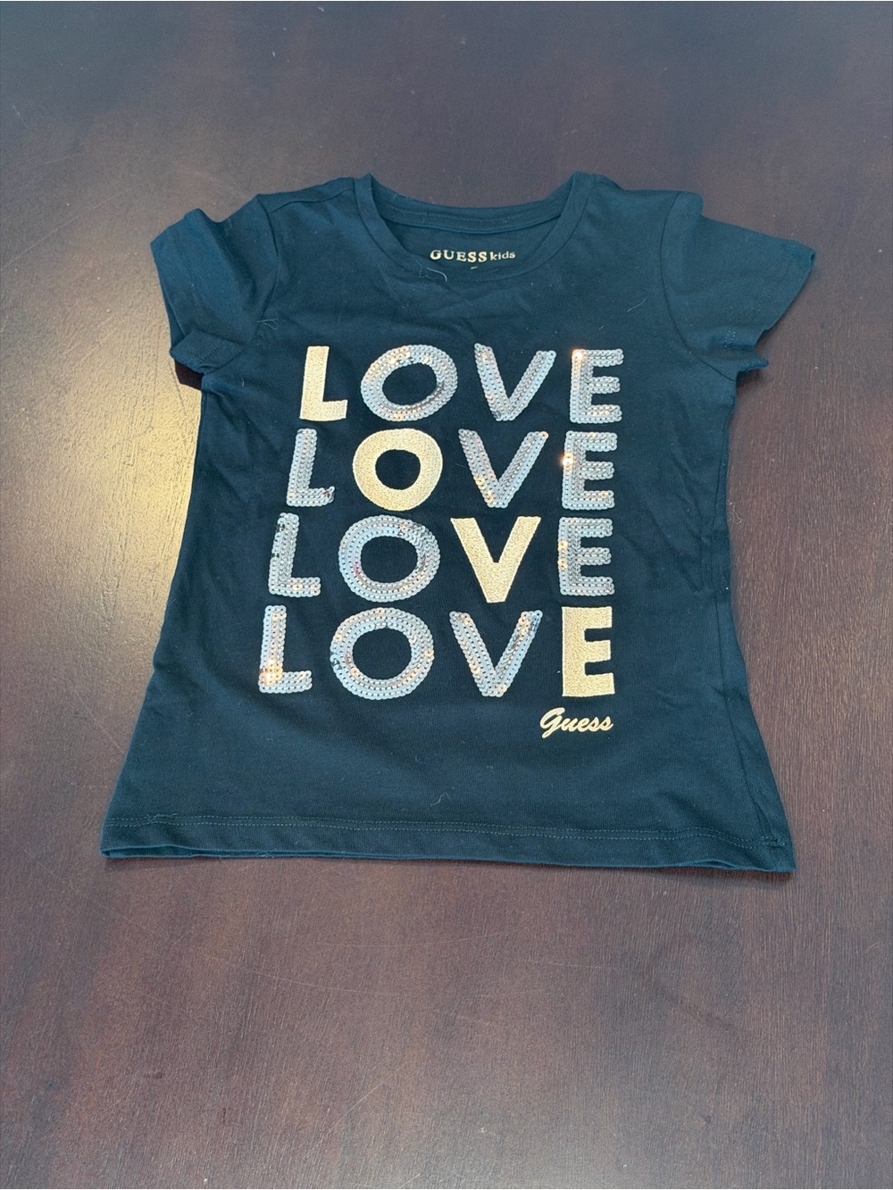 Guess Black Tee with Gold & Silver Sequin 'LOVE' Design